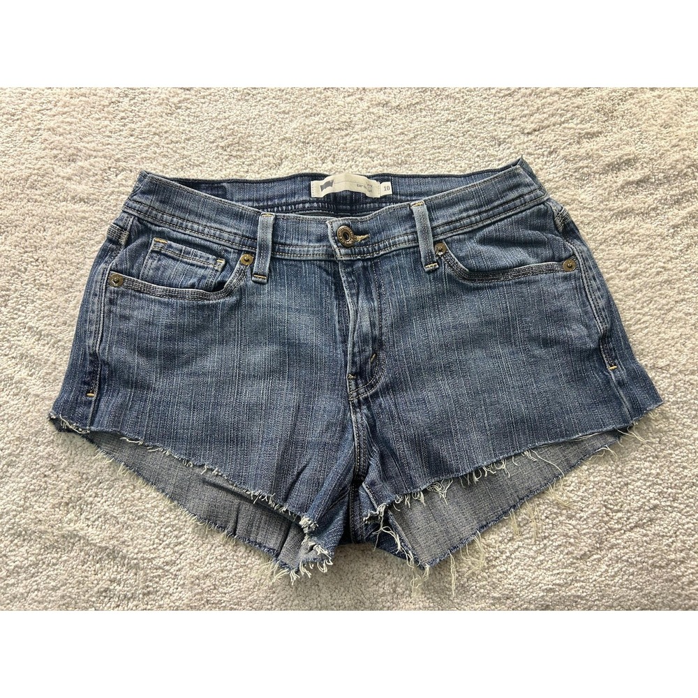 Levis 529 Shorts Womens 10 Blue Curvy Boot Cut Distressed Raw Hem Denim Jean